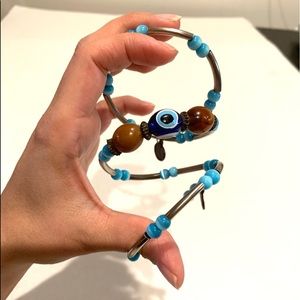 Evil Eye Bracelet Beaded Blue Silver Lucky Charm